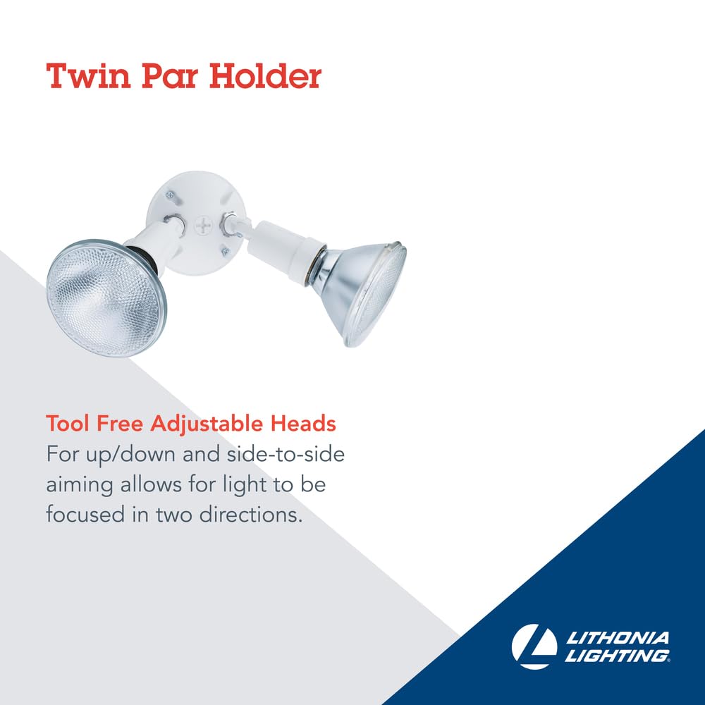 Lithonia Lighting Ofth 300Pr 120 Wh Cp6 M4 Adjustable Twin Par Outdoor Flood Light Holder For Backyard Lighting, Safety And Security, 120 Volts, Uses 2 Lamps Up To 150W (Not Included), White (6-Pack)