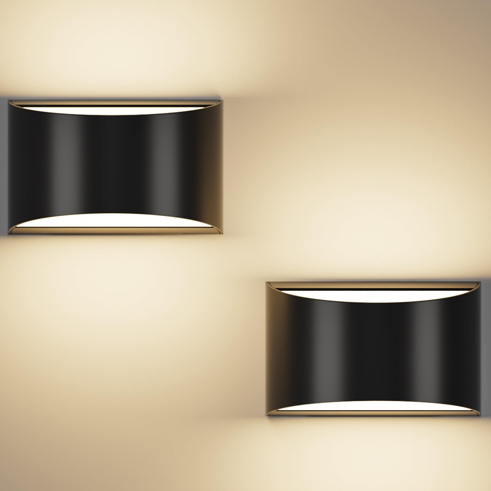 Sobrovo Black Led Wall Sconces 10W Waterproof, Modern Up & Down Light Fixture, 2 Pack