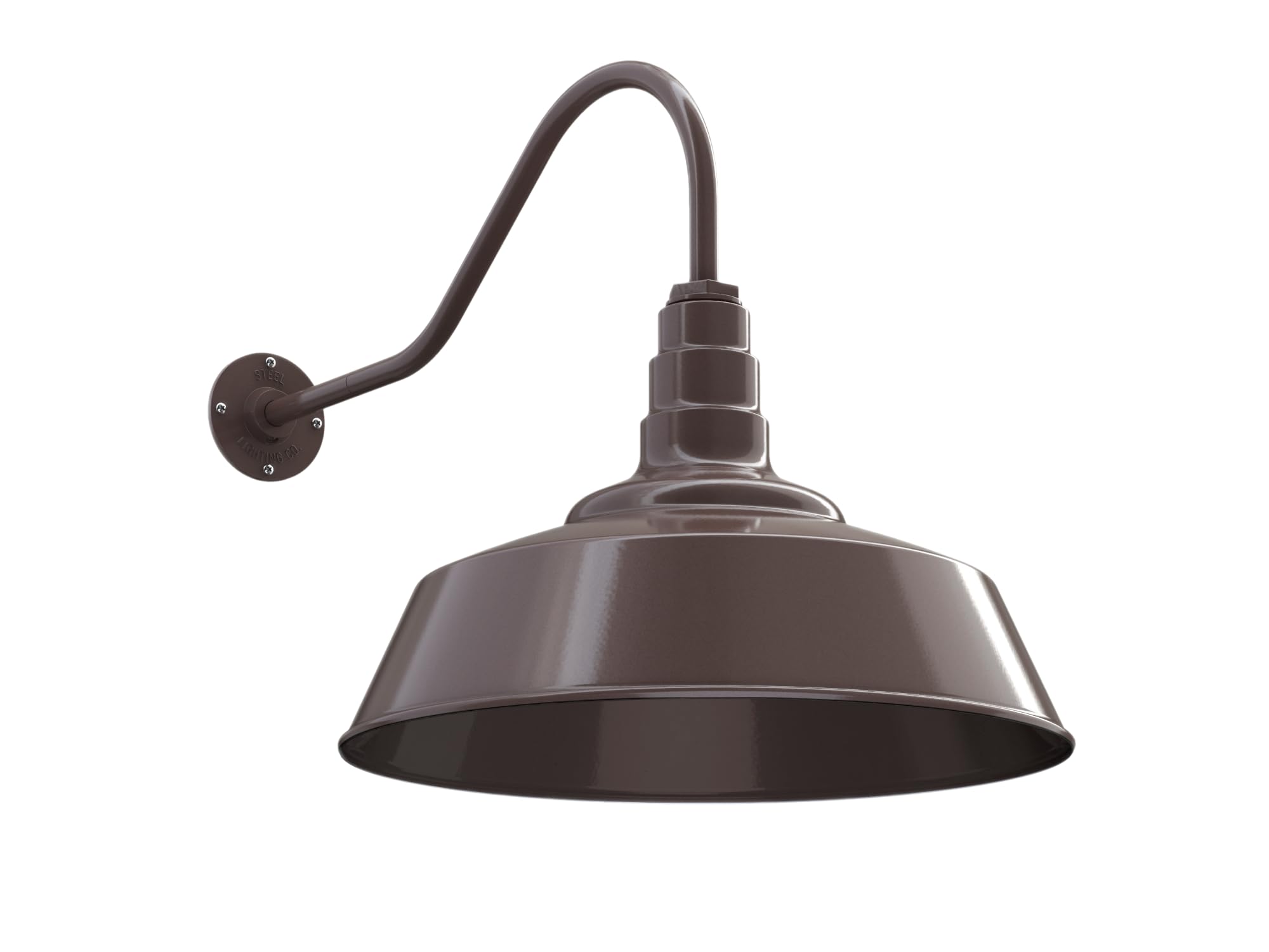Steel Lighting Co. Redondo Barn Light - 20in Dome, 23in Gooseneck, Alloy Steel, Dark Bronze, Model S20, Outdoor Wall Mounted