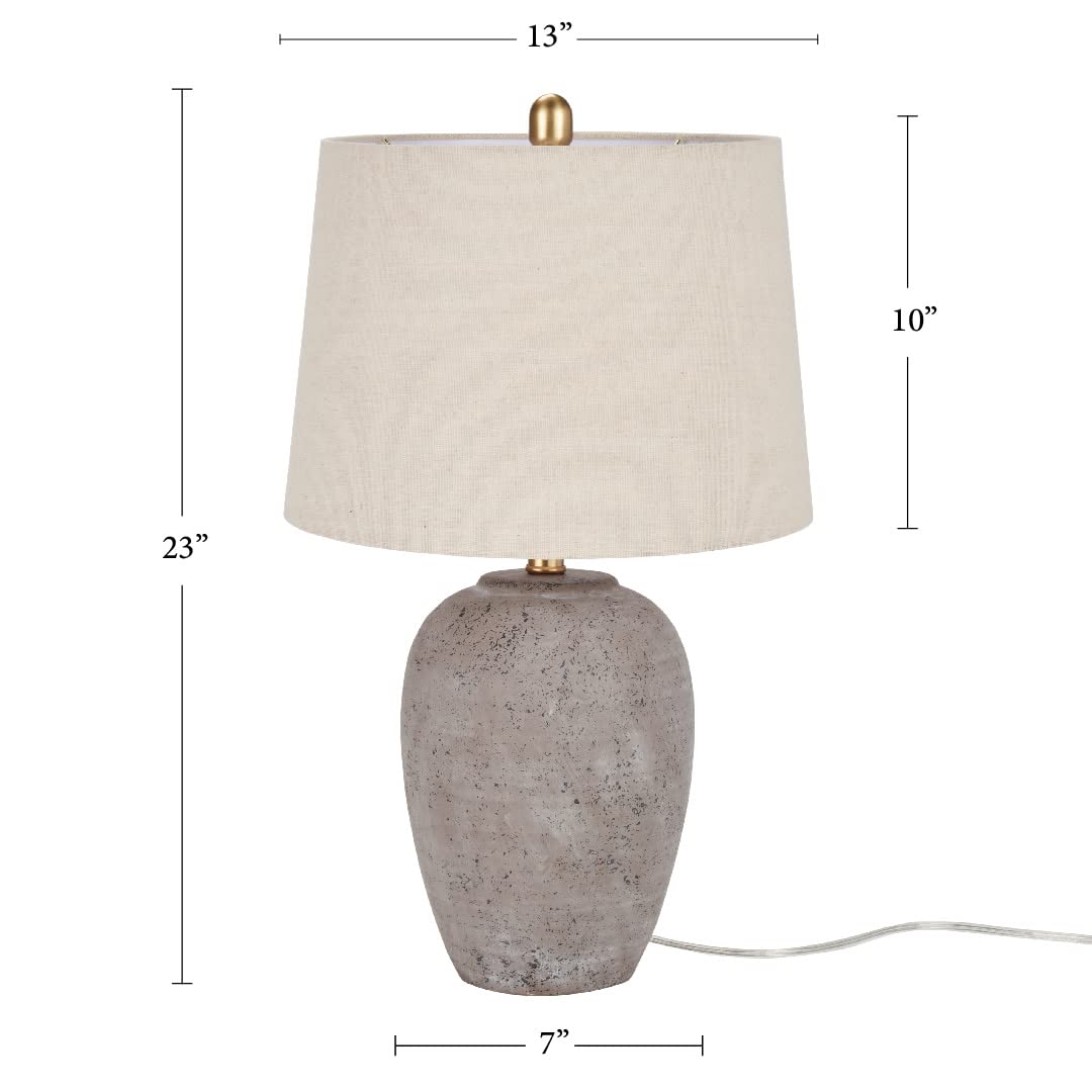 Nourison 23" Rustic Brown (Gray Undertones) Ceramic Pot Table Lamp For Bedroom, Living Room, Dining Office, Beige Shade