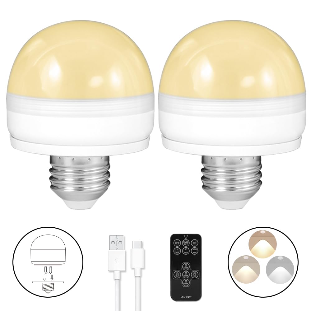 Blueye Rechargeable Light Bulbs,2Pack,7W,Remote Control,Soft Warm 2700K-6000K,50W Equivalent,450Lumens,Flicker-Free,E26 Detachab