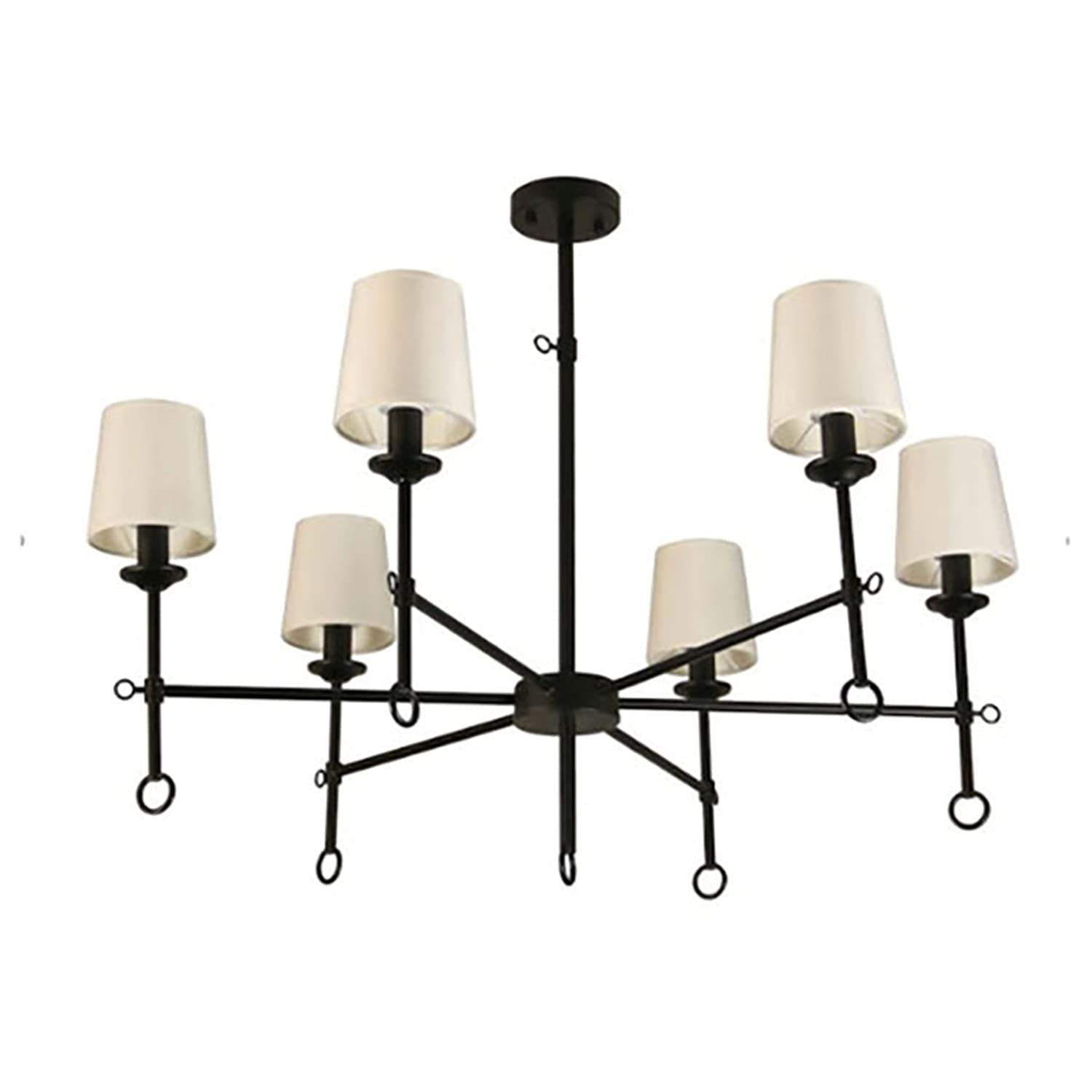 Canyonhome 6-Shade Chandelier Light With Bamboo Lampshades And Matte Black Steel Supports
