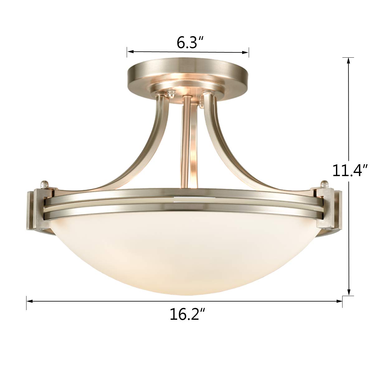 Samteen Brushed Nickel Semi Flush Mount Ceiling Light Modern 3-Light White Glass Hallway Light Fixture Ceiling For Bedroom Livin