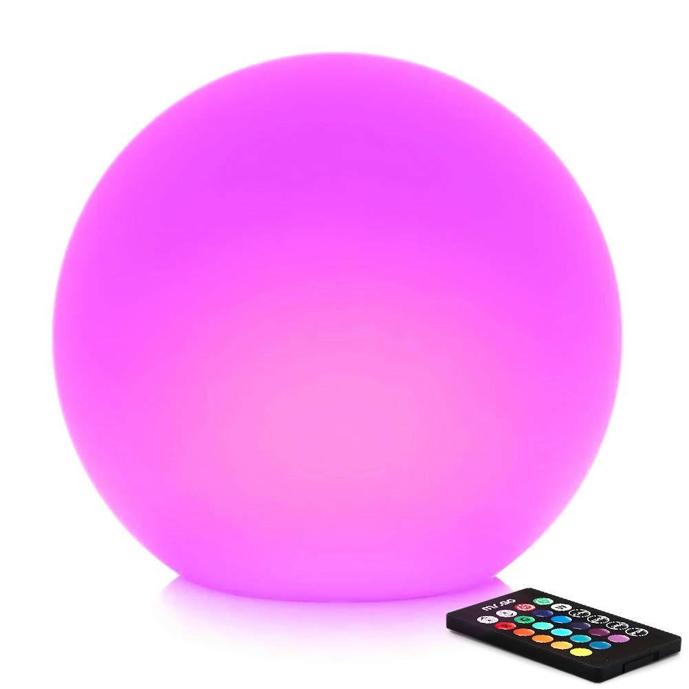 Mr.Go 12-inch Rechargeable LED Ball Light, RGB Color-Changing Globe Orb Lamp w/Remote, Home Kids Room Bedroom Bar Table Patio Po