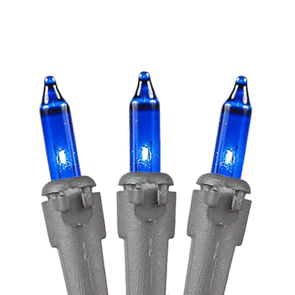 Novelty Lights 50 Feet 100 Bulbs Traditional Incandescent Mini Lights, Blue On Brown Wire With 6 Spacing, Commercial Grade And U