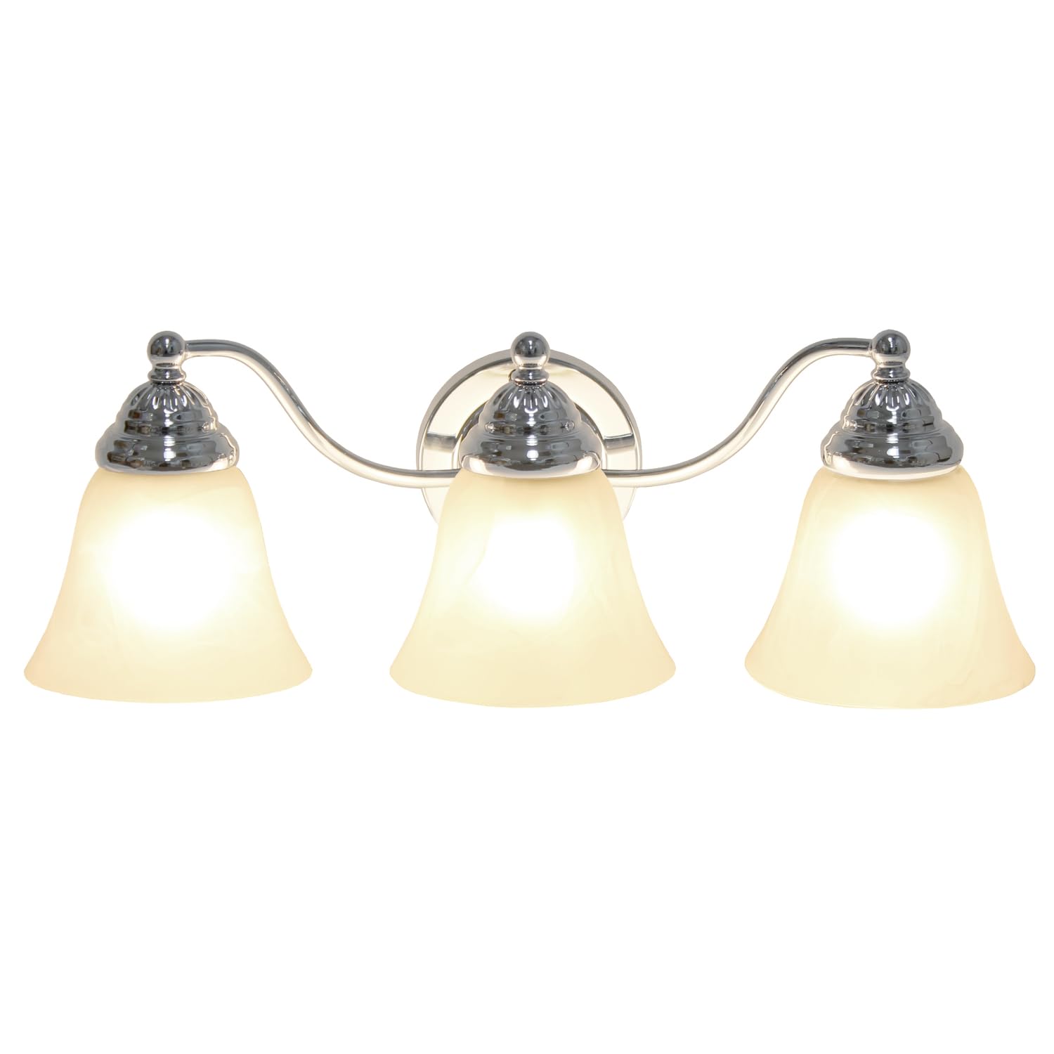 Simple Designs VT1023-CHR 19.25 Classic 3 Light Winding Metal and Frosted Marble White Bell Shape Glass Shades Decorative Wall M