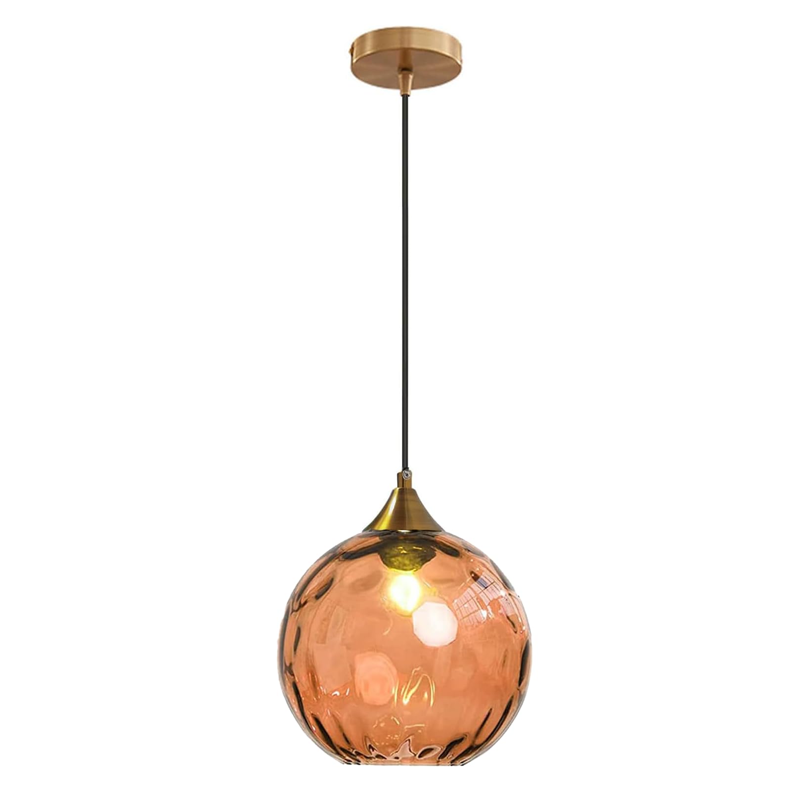 LOTREE 7.8 Inches Orange Glass Globe Pendant Lights Fixtures E26 Modern Farmhouse Glass Ball Pendant Lighting with Gold Brass Fi