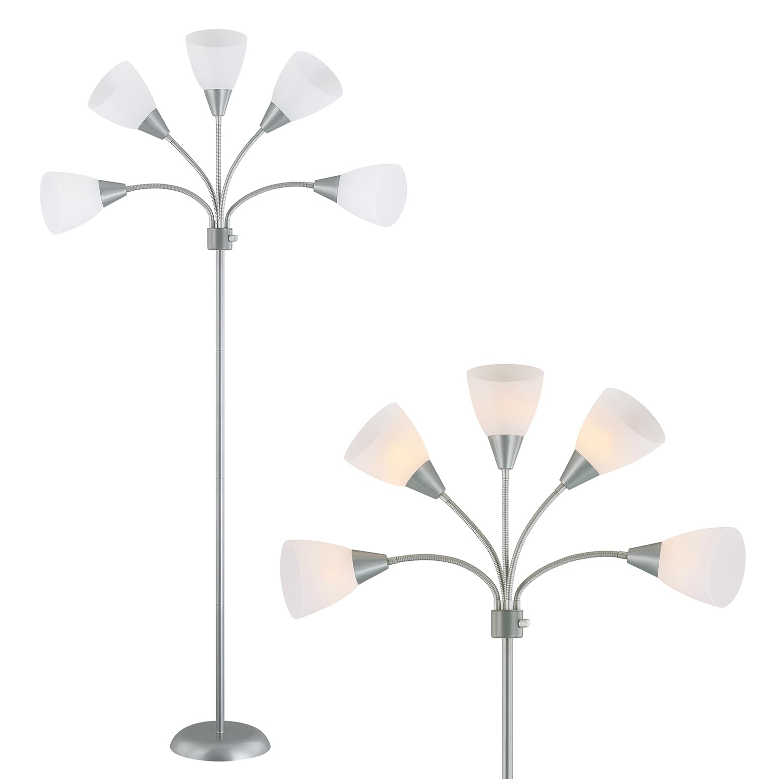 LTGSRC Medusa Modern Decor Floor Lamp, Multi Head Adjustable Gooseneck Bright Light Lamp for Reading, White Shades Tall Standing