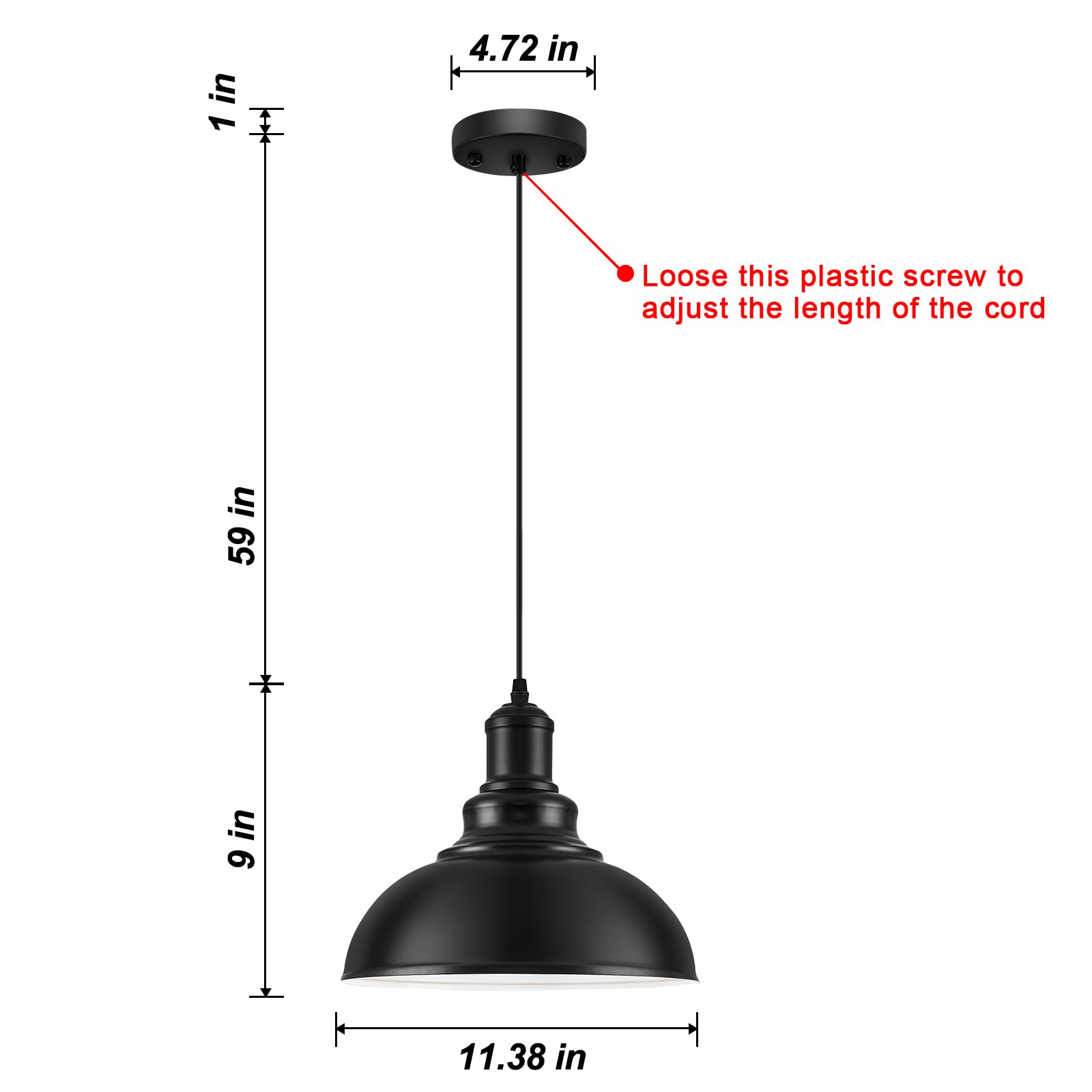 MgLoyht Pendant Light, Matte Black Industrial Lamp, Metal Shade, 1 Pack, Farmhouse Style for Kitchen, Dining Room, Bedroom