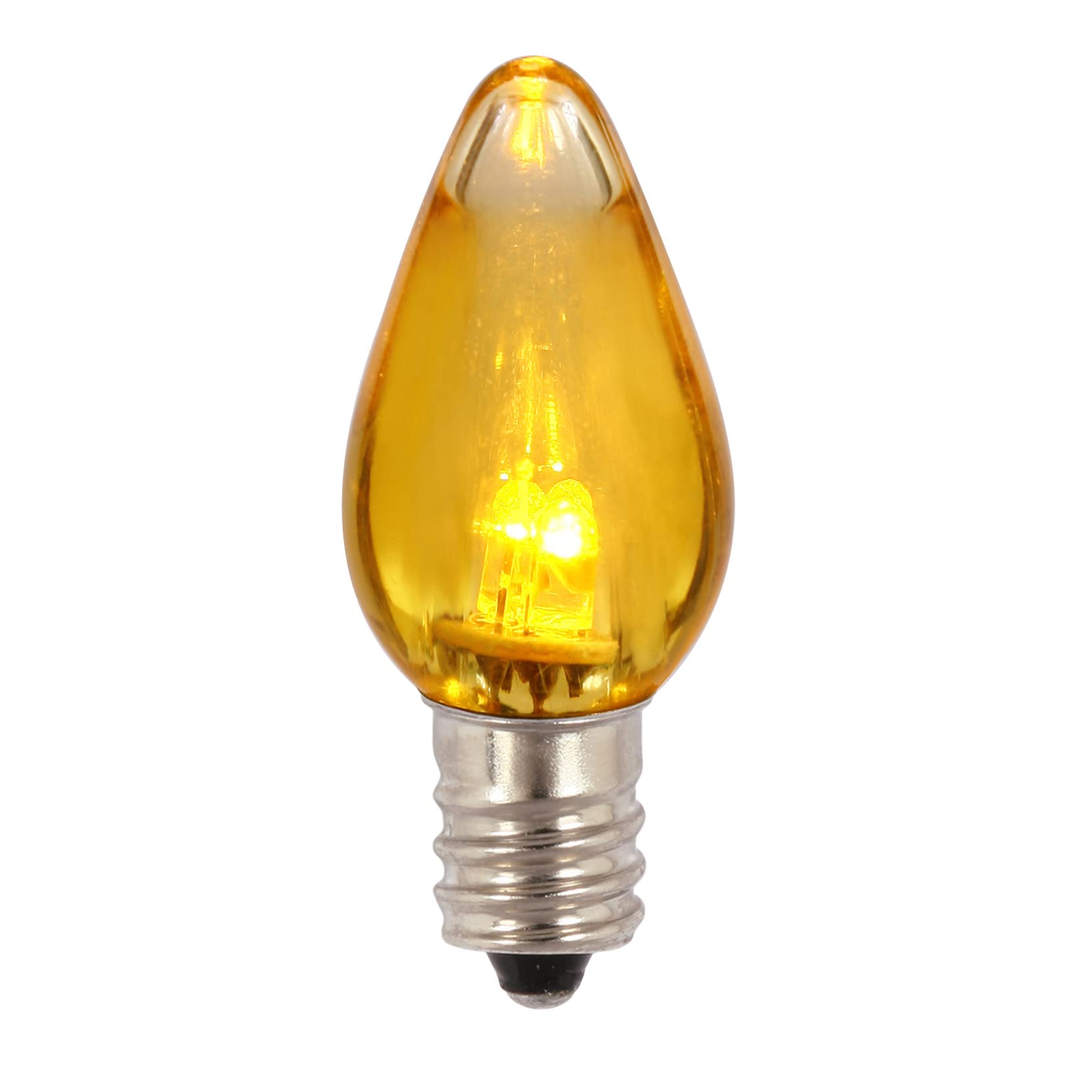 Vickerman C7 Transparent Plastic LED Yellow Dimmable Bulb, E12 Nickel Base, 3 Diodes, .90Watts, 120Volts, .9 Lumens, 25 per Case