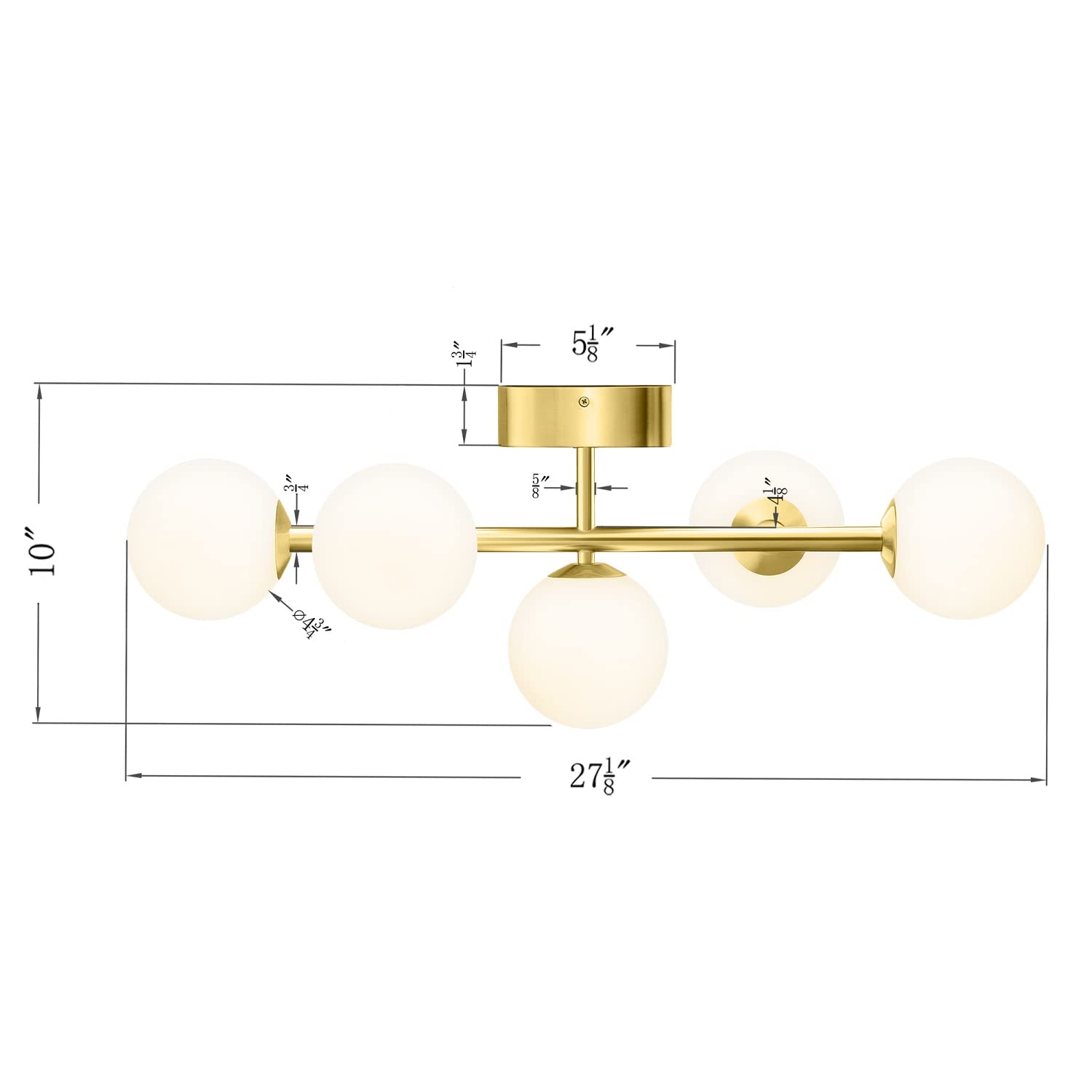artmoonlight 5-Light Bathroom Vanity Lights, Dimmable LED, Gold Brushed Metal, Milk Glass, Semi-Flush Mount, Model 810054703136
