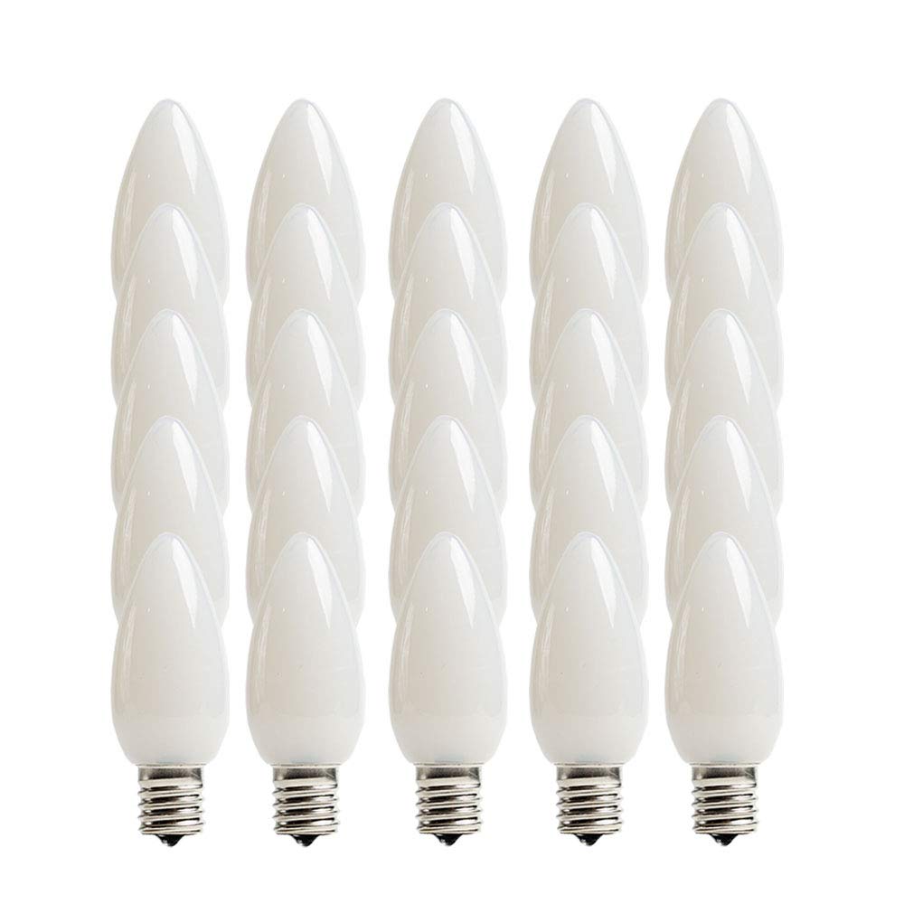 EZLS C9 Cool White Opaque SMD LED Bulbs - Box of 25 Smooth Cool White Retro C9 Replacement Bulbs