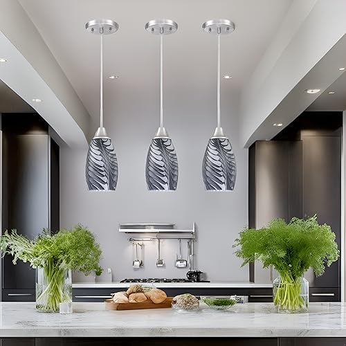 Viinew Mini Glass Pendant Light 3-Pack With Handblown Black Gray Marble Art Oval Glass Lamp Ceiling Hanging Light,For Dining Roo