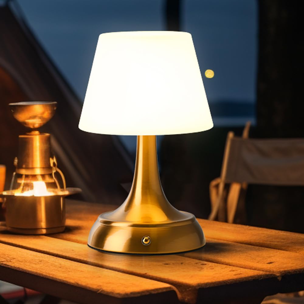 YEEZEMA Cordless Table Lamp, Rechargeable, Waterproof, Touch Dimmable, 9.5IN, Antique Brass, Model Y-TL2404-AB
