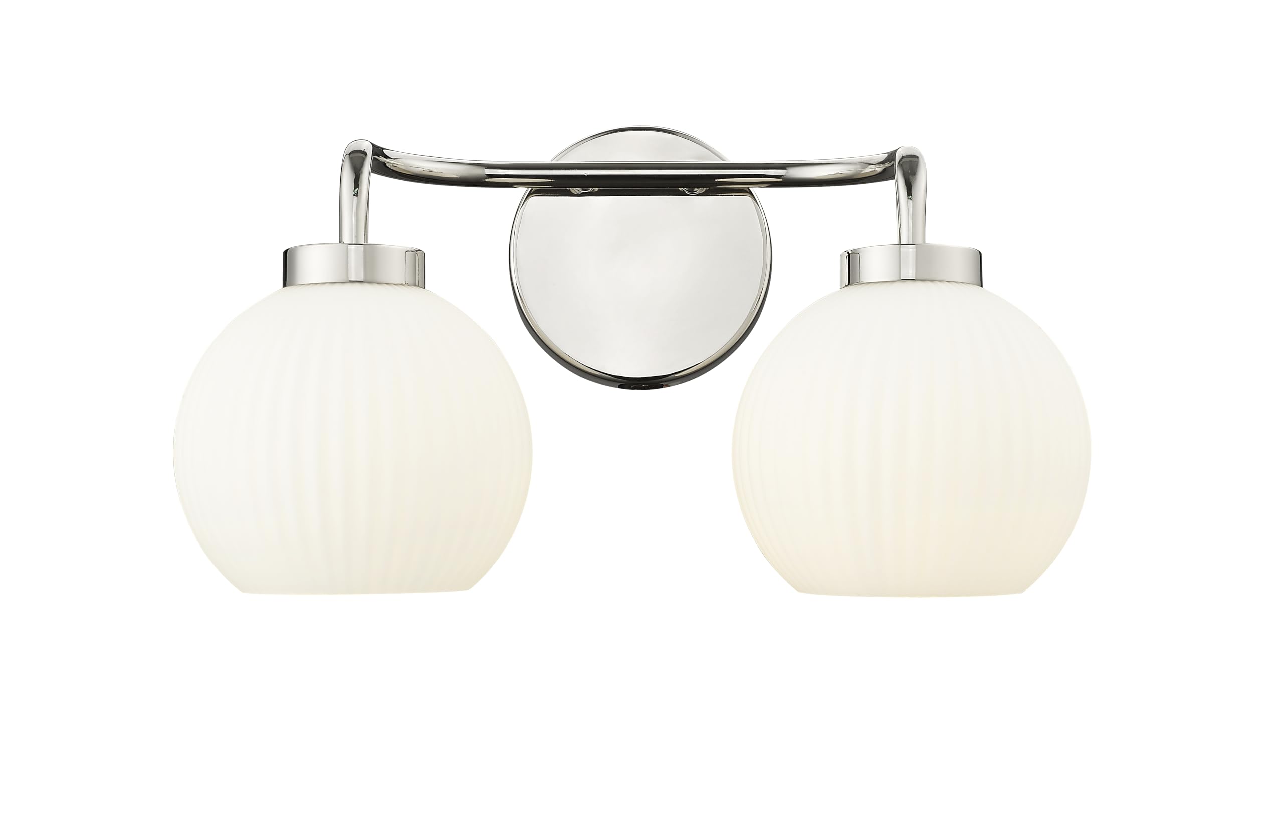ML Lighting | Oprah Collection | 22402-PN | Indoor 2 Light Vanity in Polished Nickel with Opal Ribbed Glass Shade | Elegant and 
