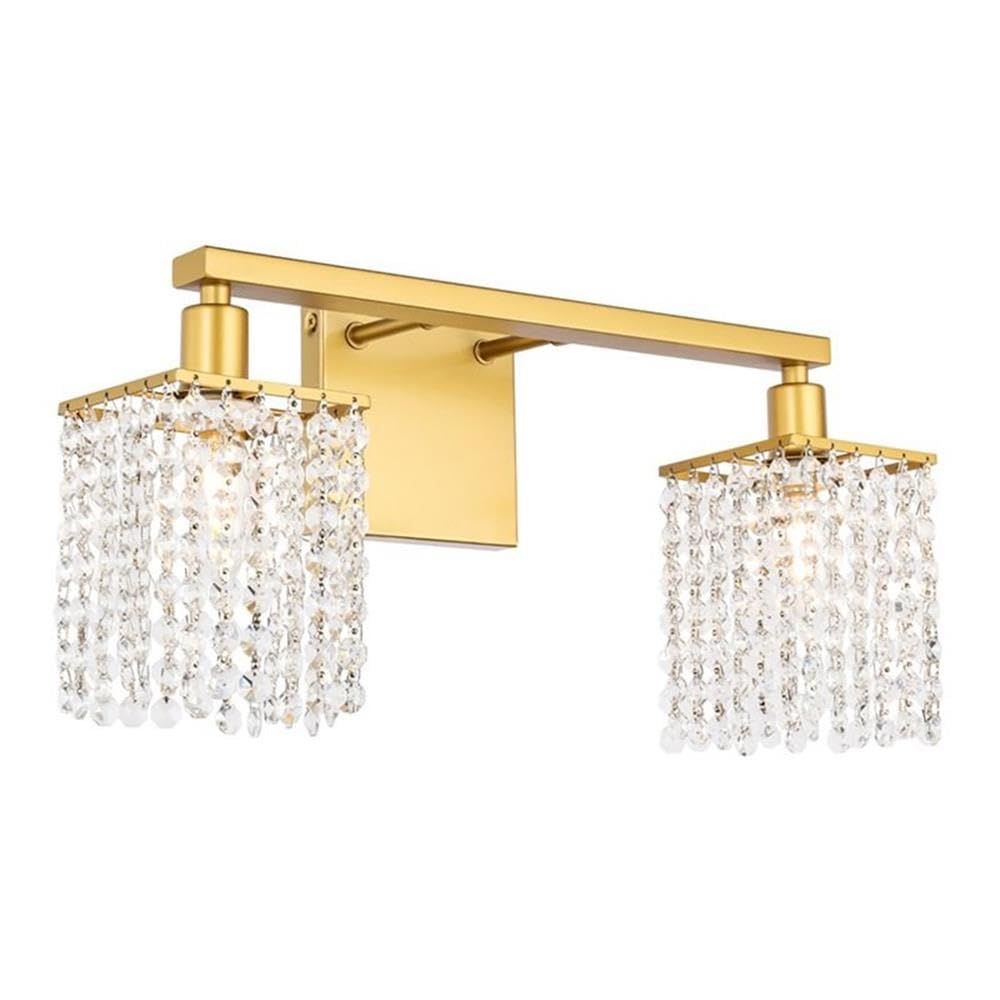 Living District Midcentury Modern 2-Light Bathroom Wall Sconce, Brass & Clear Crystals