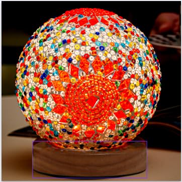 Haidoliang Turkish Table Lamp (D:4.7'' X H:5.2''),Mosaic Glass Lamps With Wooden Base, Bohemian Tiffany Bedside Lamps, Usb Power