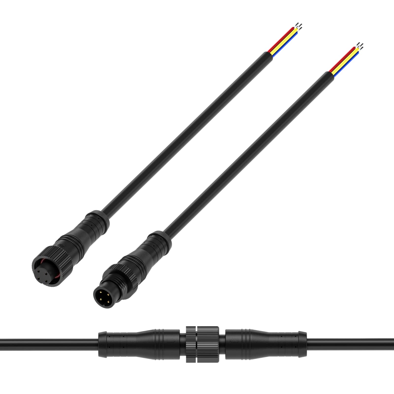 Btf-Lighting 4 Pin Electrical Metal Nut Connector 20Awg Ip68 Male Female Connector 7.87In/20Cm Extension Cable For Car Truck Boat Indoor/Outdoor Led Strip Lights/String 15Mm Metal Nut Small Size
