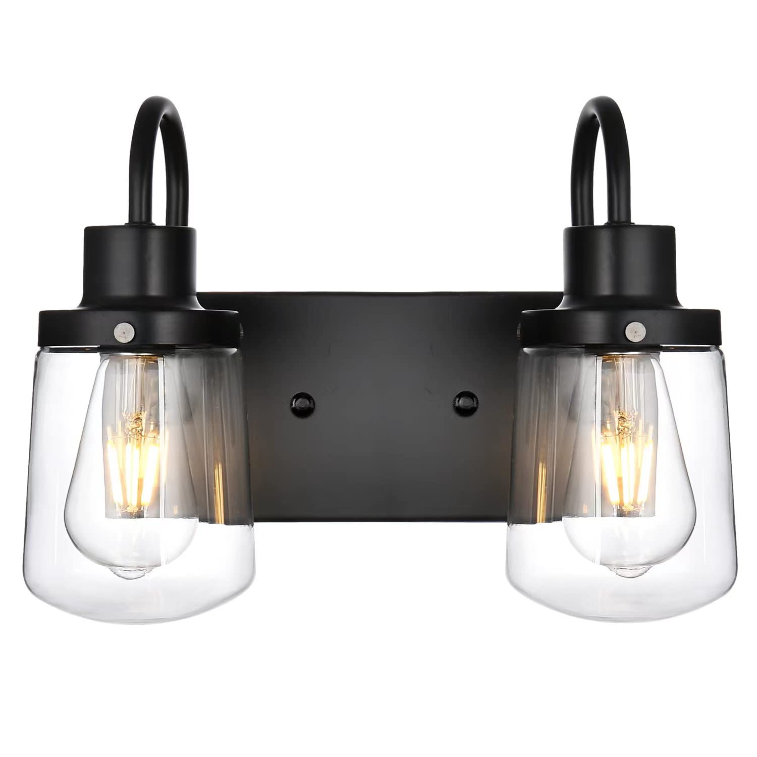Yaohong 3-Light Industrial Wall Sconce - Modern Black Vanity/Bathroom Lamp With Clear Glass Shades