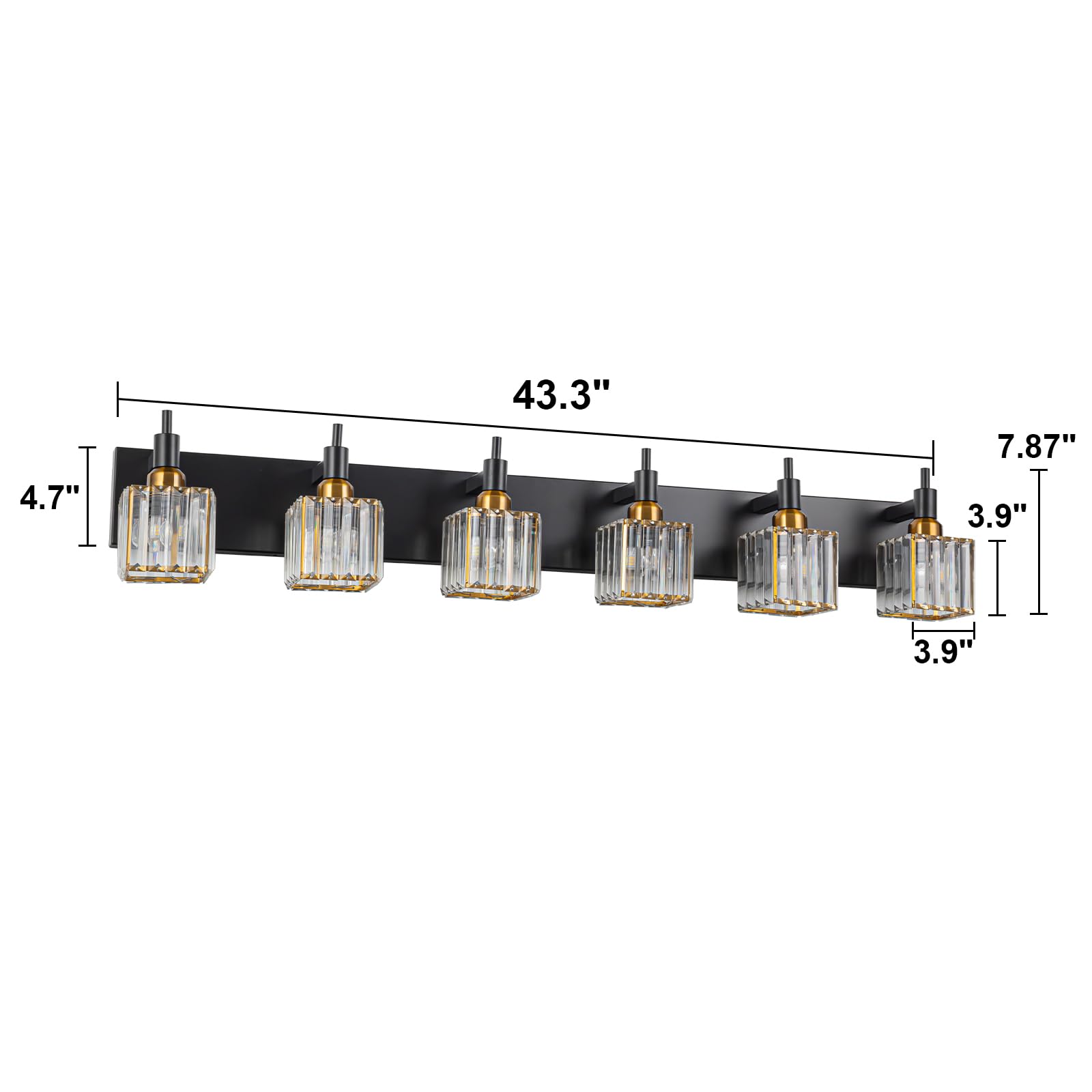 HUOKU 6-Lights Crystal Bathroom Vanity Light, Black Gold Metal Fixture, Modern Design Over Mirror