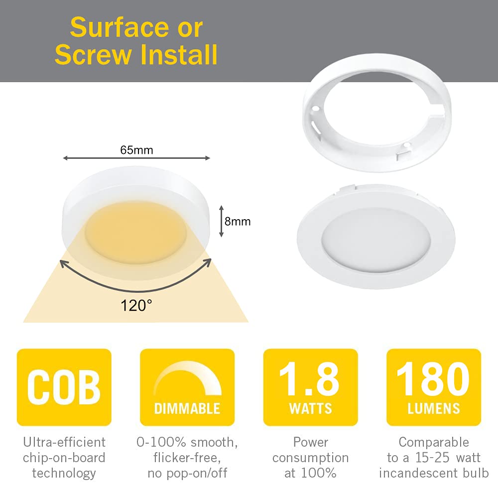 Vst Under Cabinet Lighting 12V 2W/Pc, Wireless Dimmer Switch, Recessed Or Surface Mount Wiring Puck Light For Kitchen,Wardrobe,