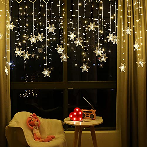 MBVBN LED Curtain Lights, 96 Snowflake LEDs, 13ft/4M, Warm White, Plug-in, 8 Modes, Ideal for Christmas, Wedding, Party Decorations