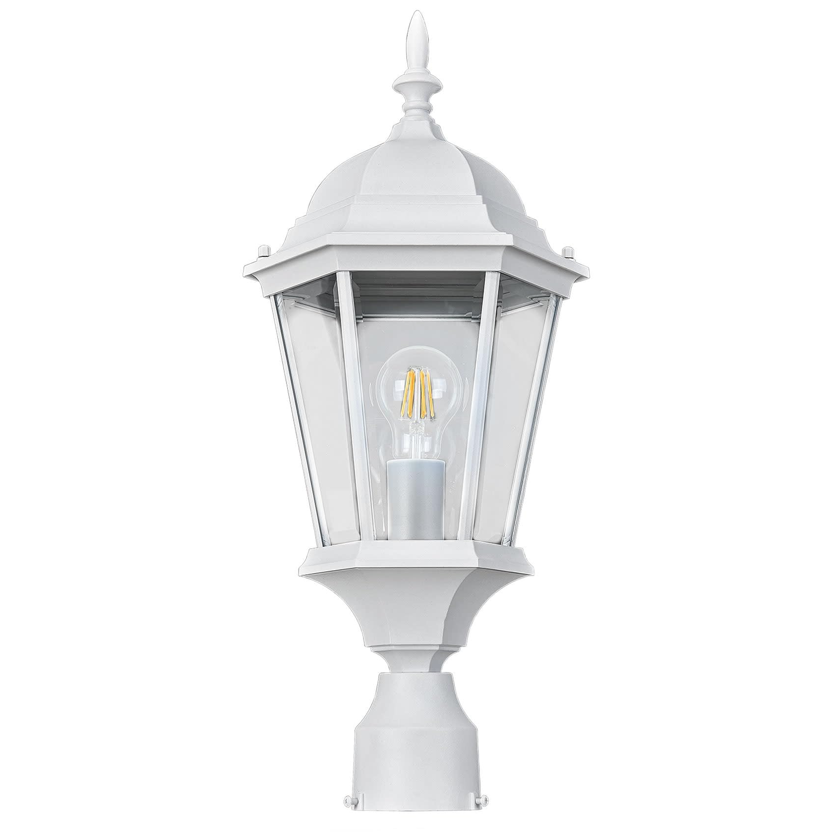 Design House 590091 Outdoor Post Light, Textured White, Aluminum, Clear Glass, for Driveways and Porches