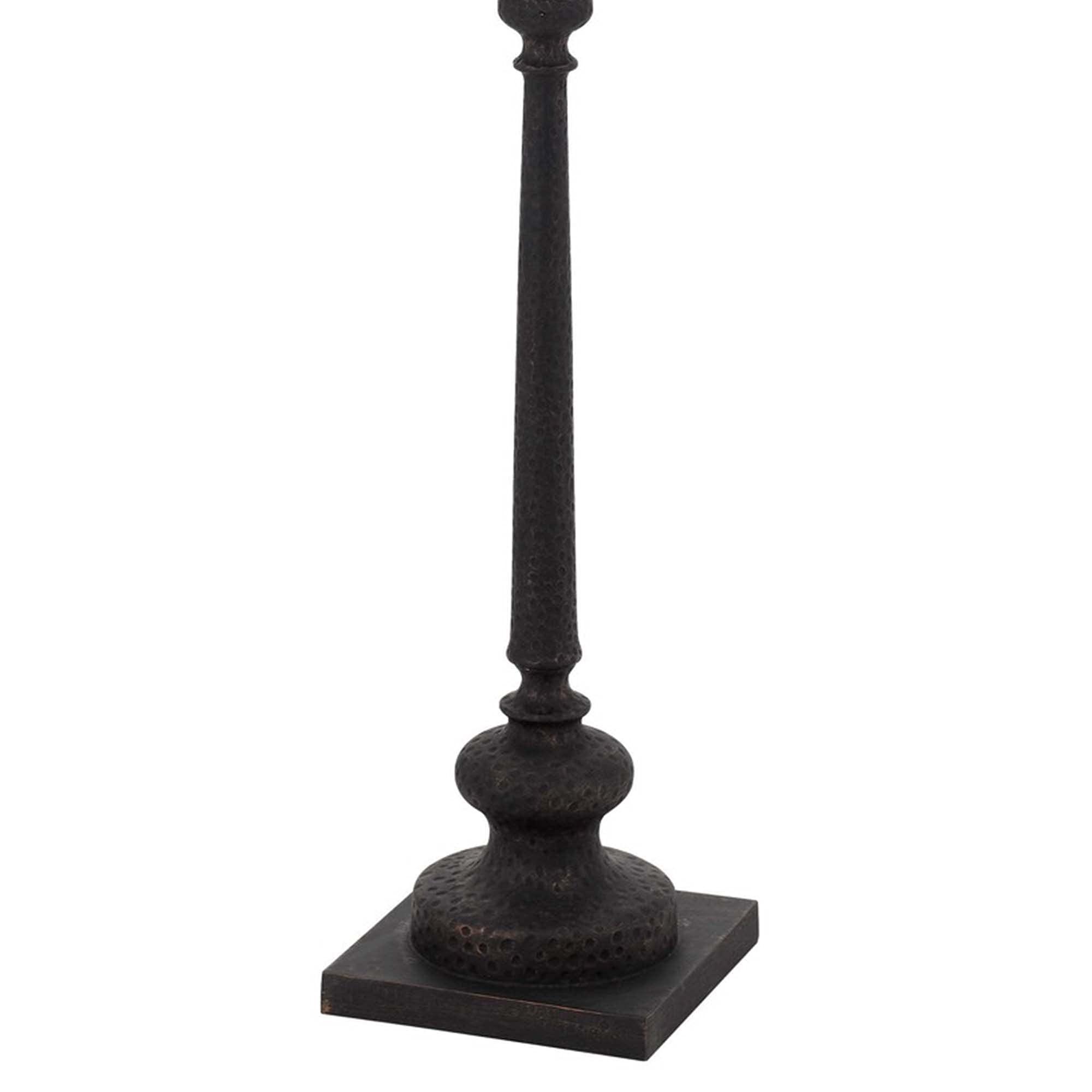 Benzara Floor Lamp with Tubular Resin Support, Pull Chain, Dark Bronze, Model BM241868, Plastic/Metal/Fabric