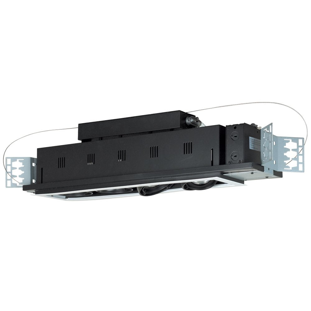 Jesco Lighting Mgp20-4Wb Modulinear Directional Lighting For New Construction, Double Gimbal Par20 4-Light Linear, Black Interior With White Trim