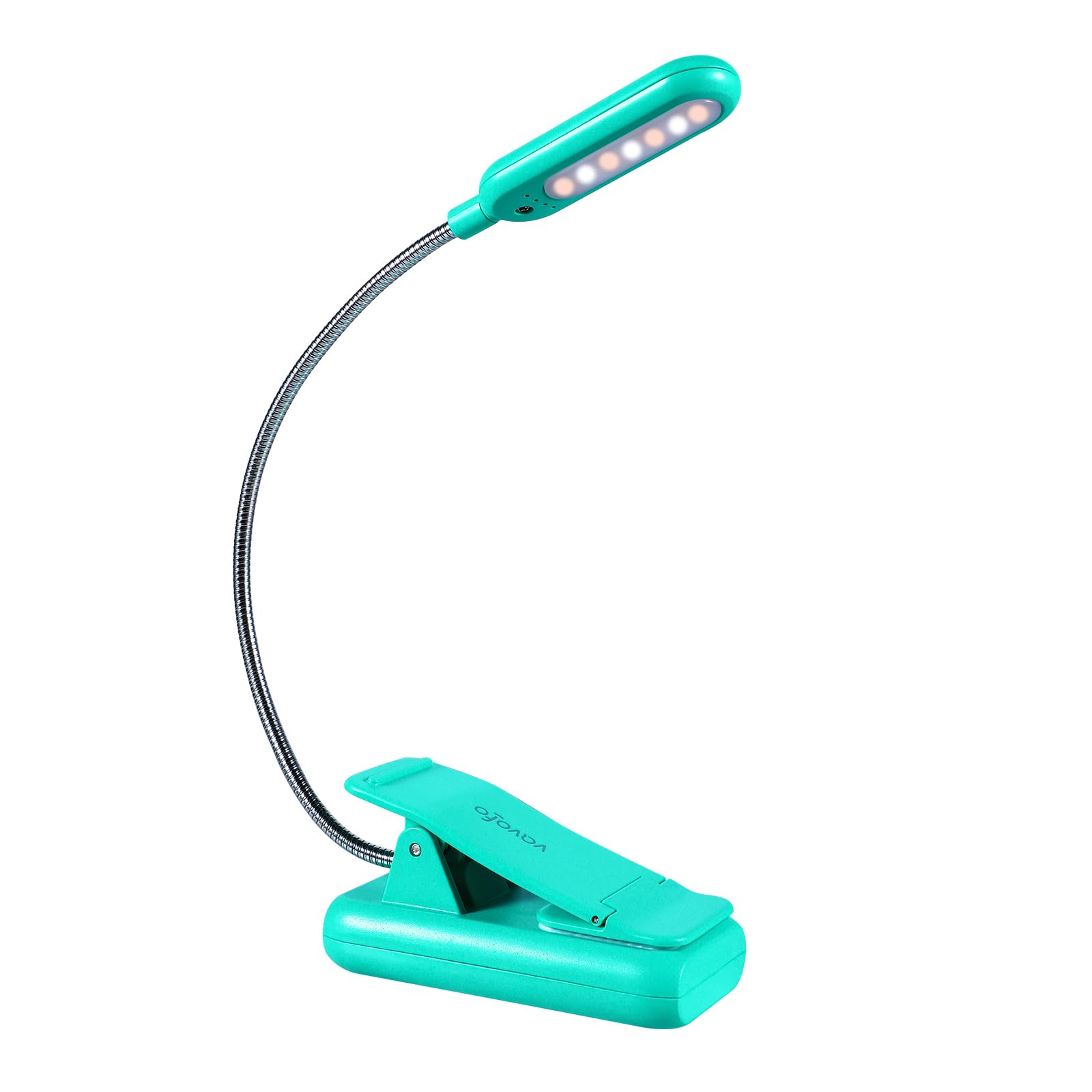 VAVOFO Rechargeable Book Light, 7 LEDs, Amber 1600K, Clip On, 1-Pack, Emerald Green, Model KM-6720A