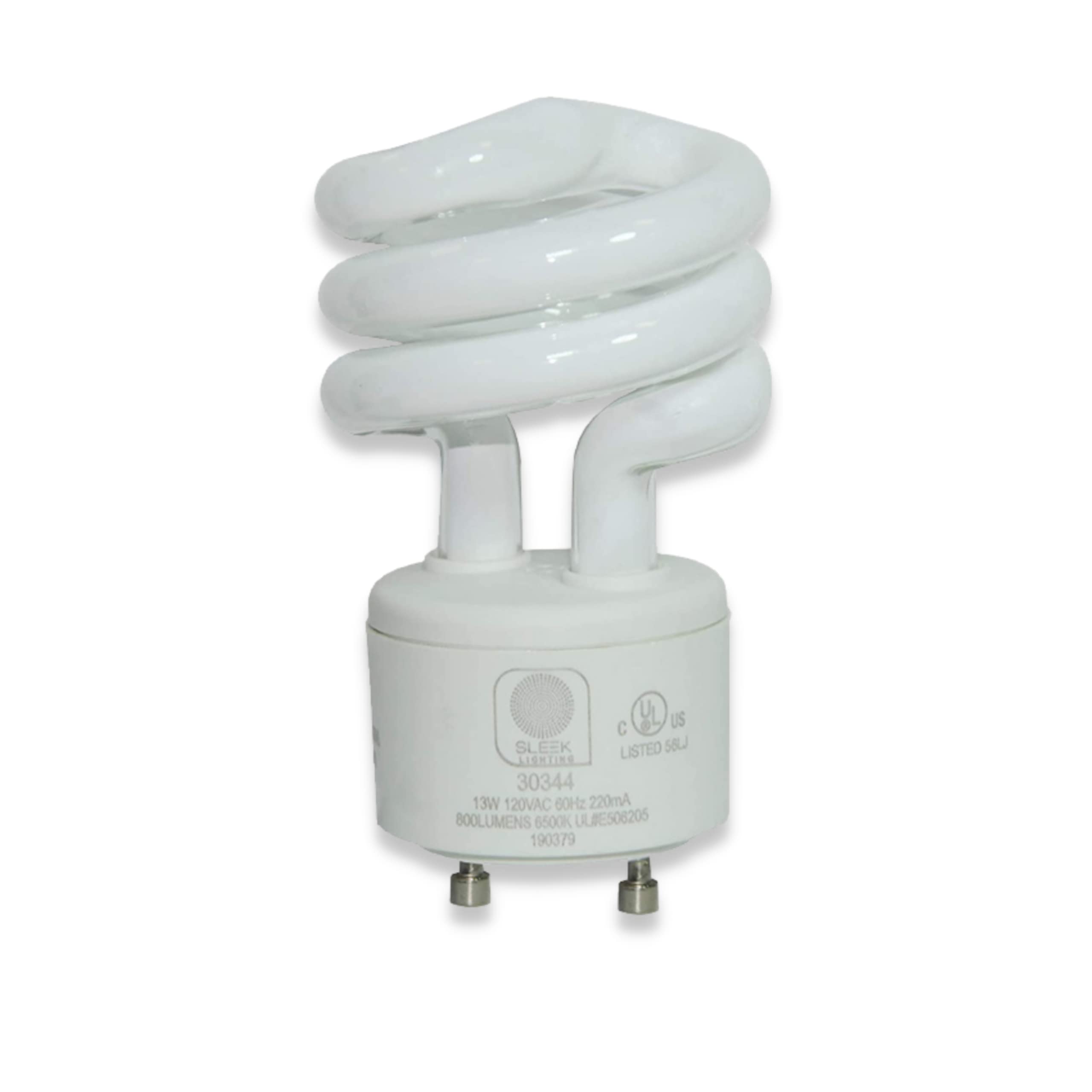 Sleeklighting - 13Watt Gu24 Base 2 Prong Light Bulbs- Ul-13W 120V 60Hz Light Bulb- Mini Twist Lock Spiral -Self Ballasted Cfl Two Pin Fluorescent Light Bulb- 6500K Super White Daylight- 4Pack-