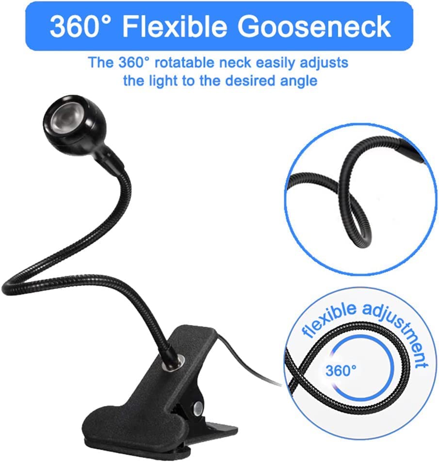 Meitawilltion 3W UV LED Desk Light, Flexible Gooseneck, Clamp, Portable, Plastic, Model M-KG01, Pink