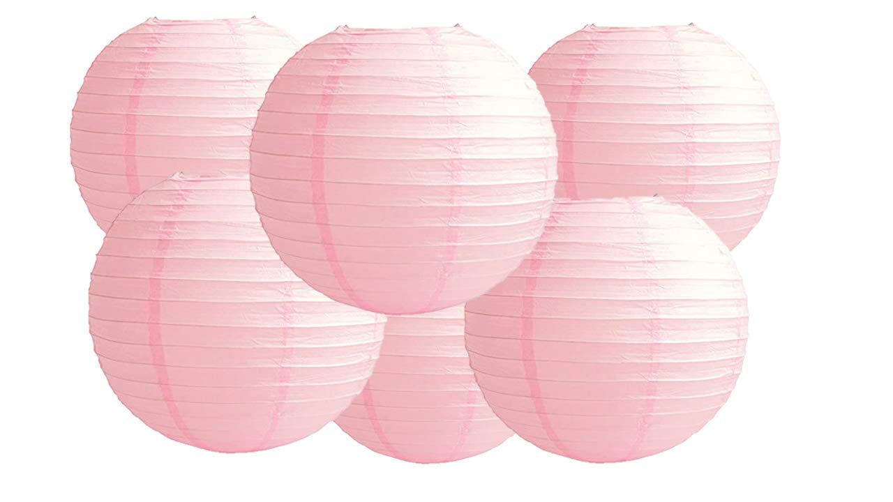 Pack Of 6 Round Paper Lanterns Lamp Wedding Birthday Party Decoration (Baby Pink, 10''/25CM)