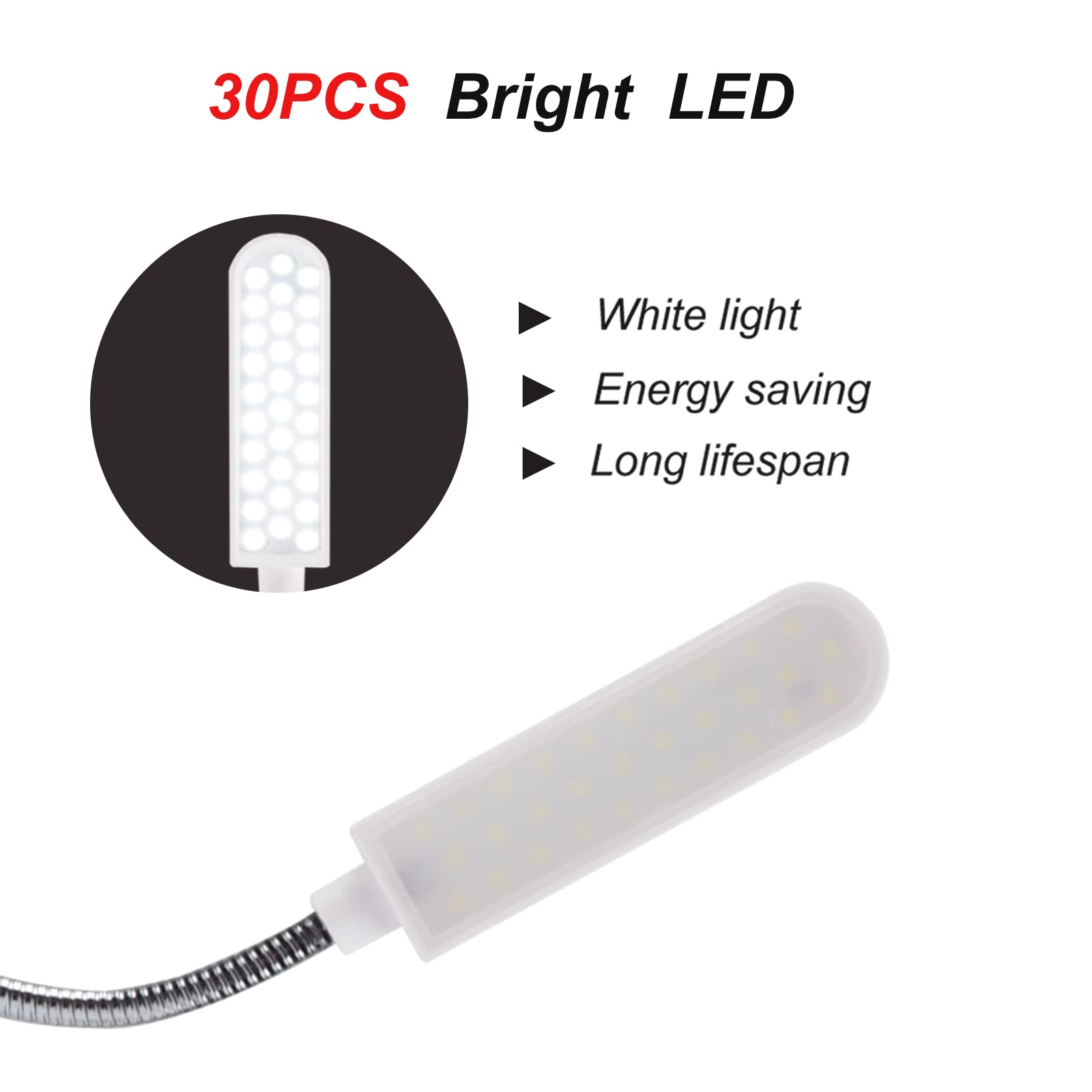 Autidefy 30Leds Sewing Machine Light, 6 Watt Portable Work Light, Flexible Gooseneck Lampe With Magnetic Base For Workbench Lath