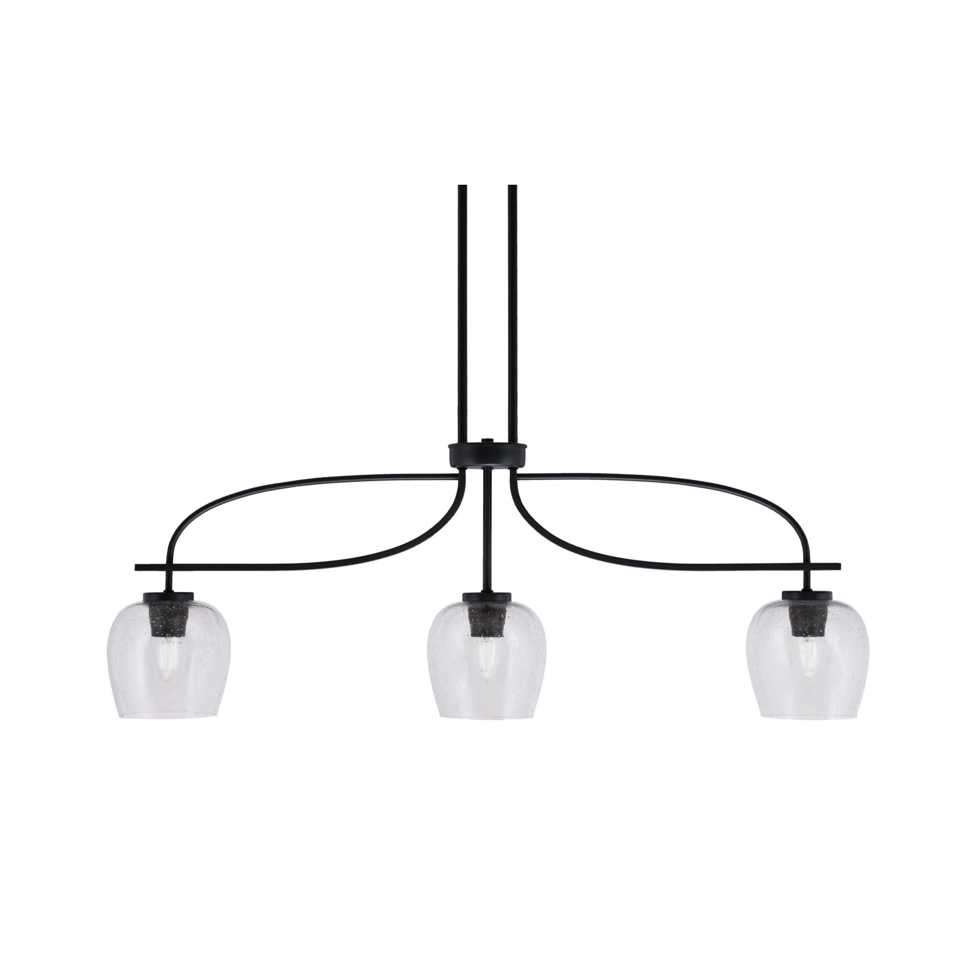 Cavella 3 Light Island Light Shown in Matte Black Finish with 6&quot; Clear Bubble Glass