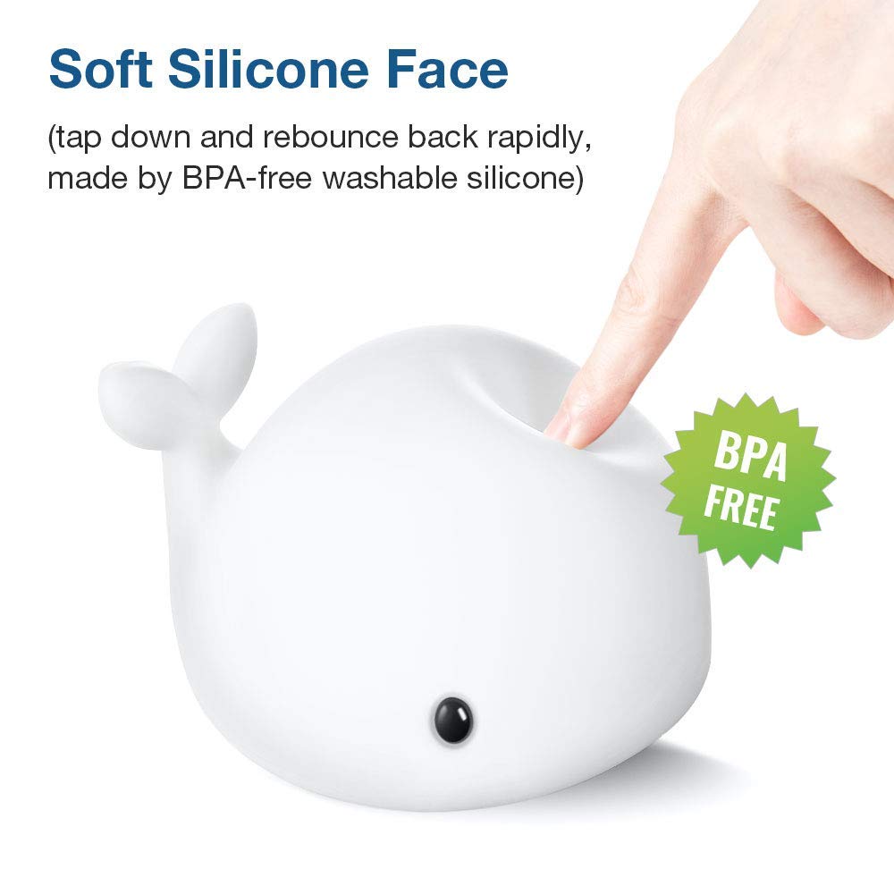 Cute Whale Night Light For Kids,Kawaii Baby With 7 Led Colors Changing,Tap Control Nursery Squishy Lamp,Usb Rechargeable,Birthday Gifts Baby,Girls,Boys,Toddler,Children-Ourry