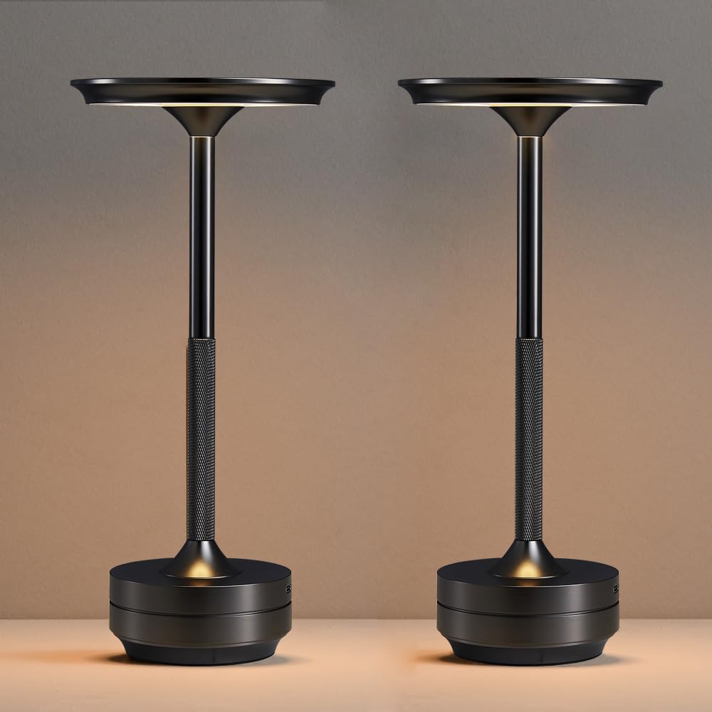 2Pack Cordless Table Lamps, Rechargeable Portable 5000mAh Battery Powered Lamps, Outdoor Desk Lamp 3 Color Stepless Dimming, LED