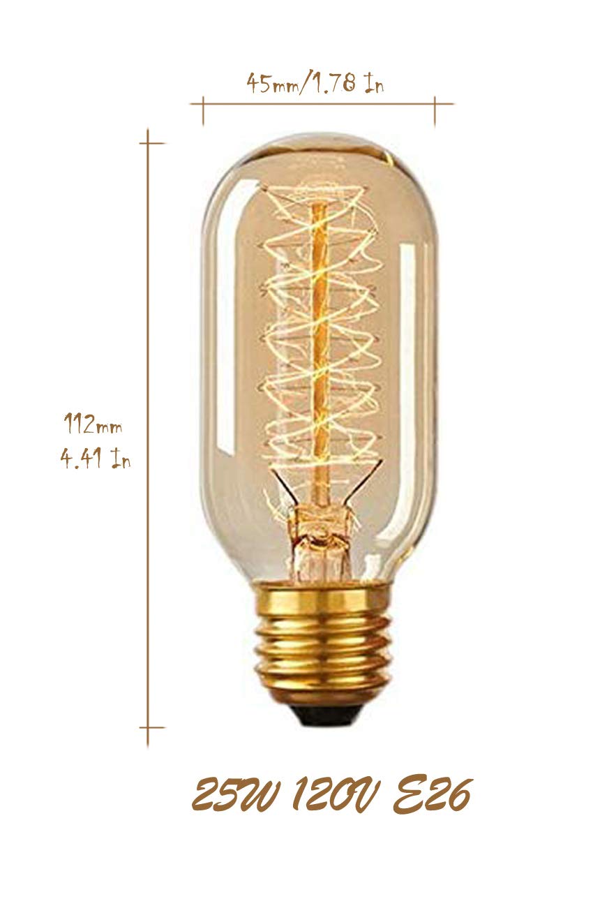 CTKcom T45 Vintage Antique Light Bulbs, 25W Dimmable, Yellow Glass, E26 Base, 4 Pack