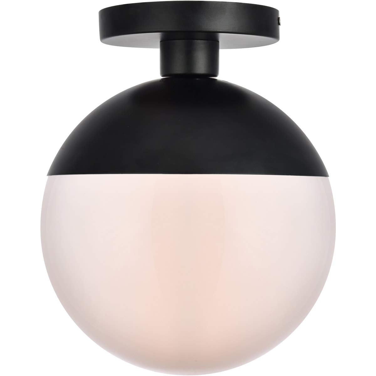 Elegant Lighting Living District Eclipse 1 Light Flush Mount, Black Metal, Frosted White Glass, Model LD6062BK