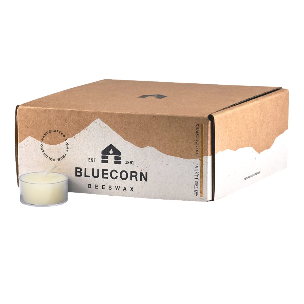 Bluecorn 100% Pure Beeswax Tealight Candles | Natural Beeswax Candles, Ivory White Tea Lights Candles | Long Burn (4-5 Hours) | Soy, Paraffin, & Fragrance Free, Bulk 48-Pack | Handmade in Colorado