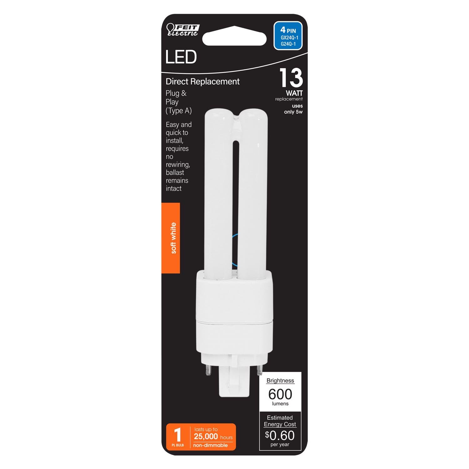 Feit Electric LED Tube Light 13W Soft White 4 Pin GX24Q-1 One Size