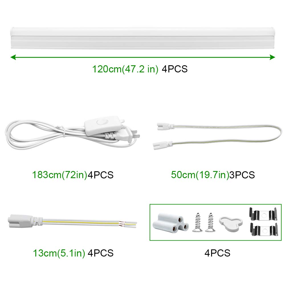W Lightingwill Led T5 4Ft Integrated Fixture, Warm White 3000K, Linkable Shop Light, 20W,