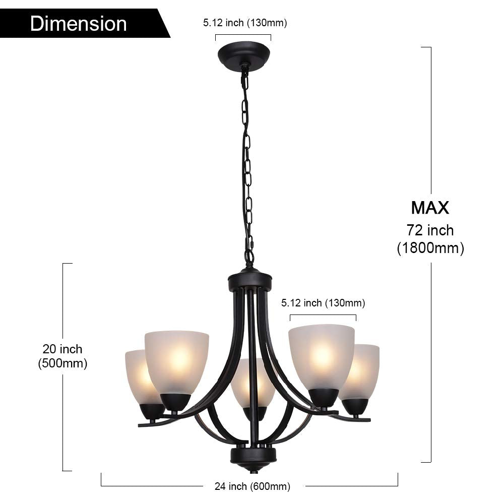 VINLUZ 5 Light Contemporary Chandelier, Black Metal, Alabaster Glass, Model 355-5-11, Ideal for Dining Room and Living Spaces