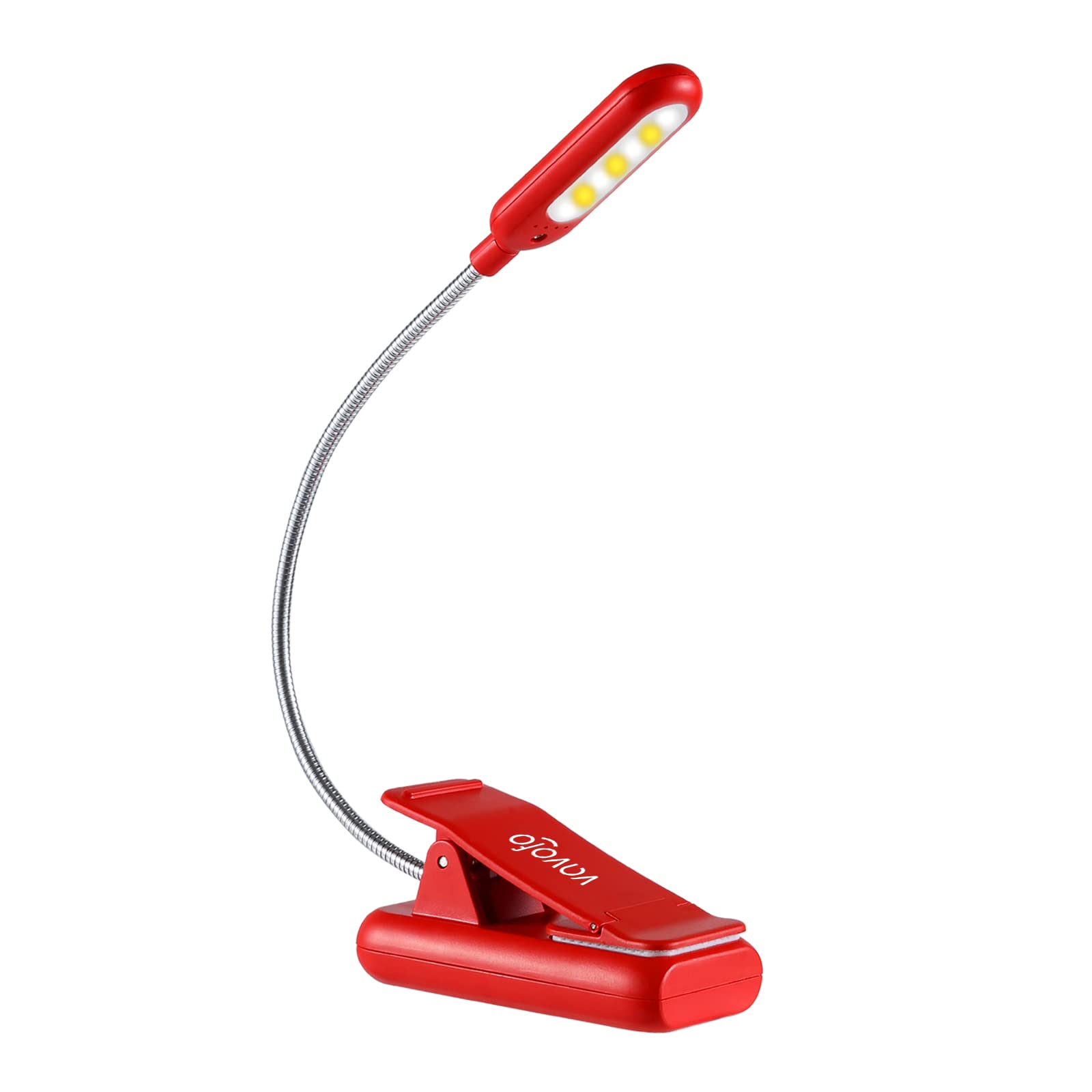 VAVOFO Rechargeable Book Light, 7 LED, 9-Level Warm Cool White, Eye Care Lamp, Model KM-6720, Red