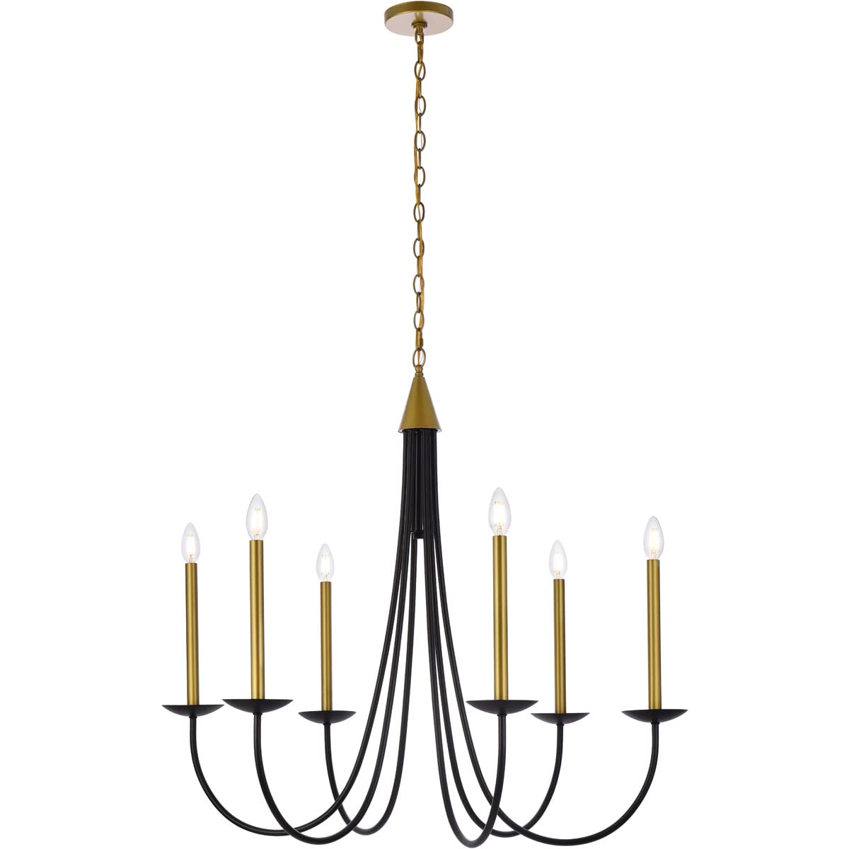 Living District Cohen 6-Light Mid-Century Metal Pendant in Black/Brass Finish
