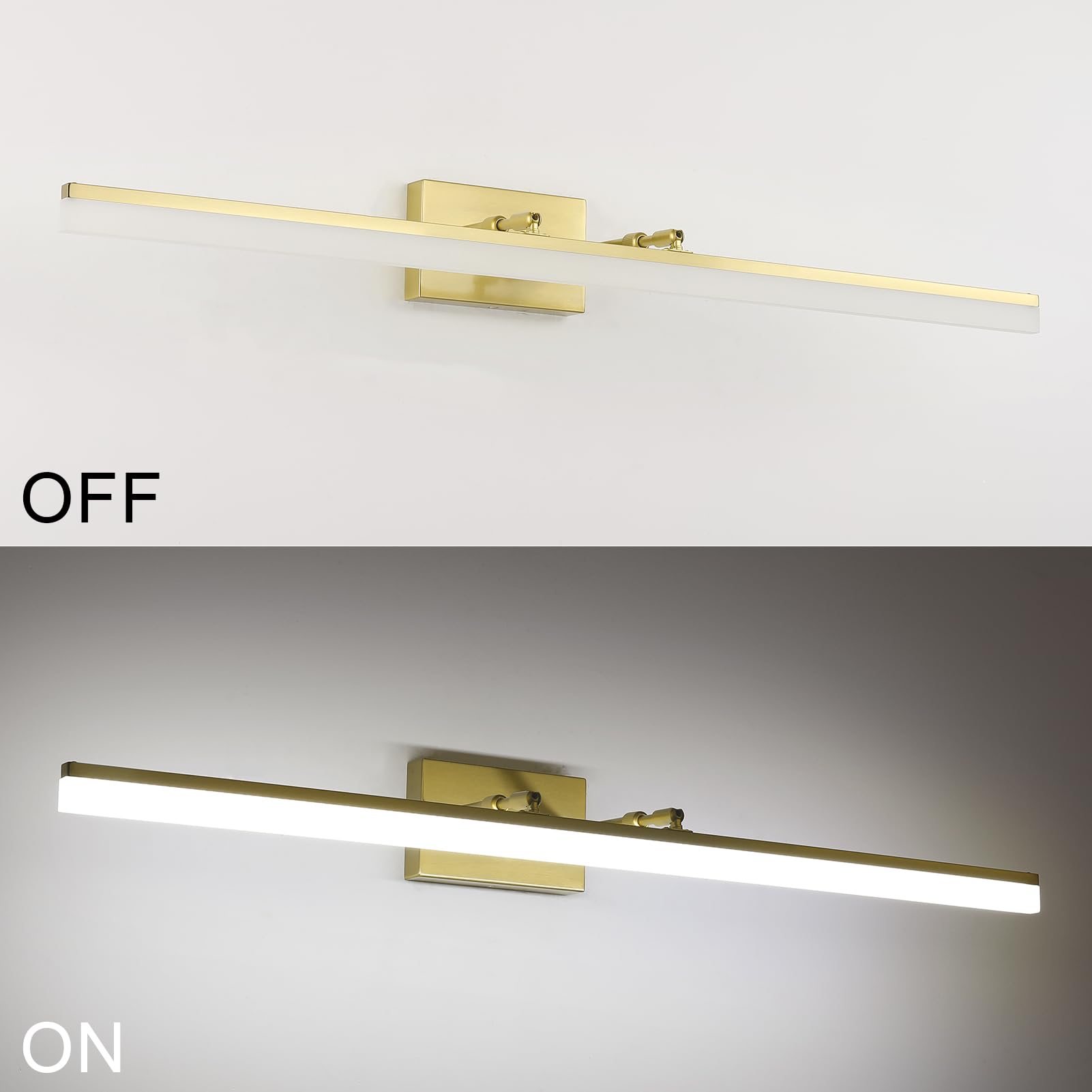 Aipsun 40in Brushed Brass Bathroom Vanity Light Fixture, Dimmable LED, Aluminum, Model 6480-14W, Gold Finish
