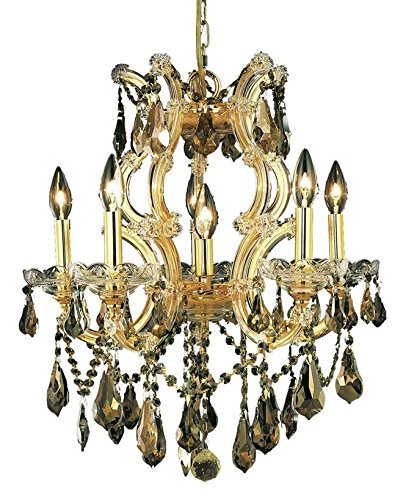 Elegant Lighting 2801D20G-GT/RC Royal Cut Smoky Golden Teak Crystal Maria Theresa 6-Light, Single-Tier Crystal Chandelier, 20''