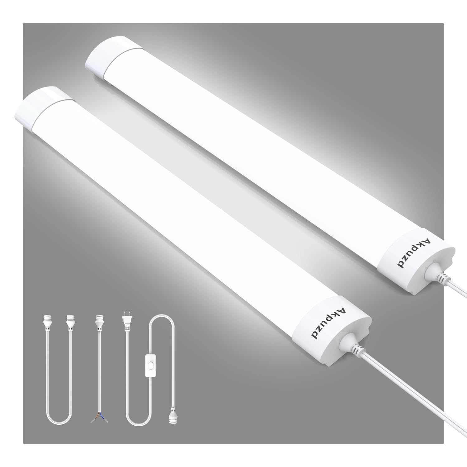 Akpuzd 2Pack Plug In Ceiling Lights, 2Ft Plug In Light, Ip66 Waterproof 18W Led Tube Light With No/Off Switch, 2000Lm Led Closet Light, 5000K Led Lights For Kitchen, Bathroom, Garage, Vanity...