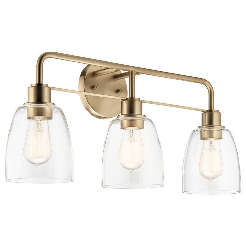 Kichler Meller 24.25 Inch 3 Light Vanity Light With Clear Glass Shades In Champagne Bronze For Bathroom Or Powder Room, (24.25''