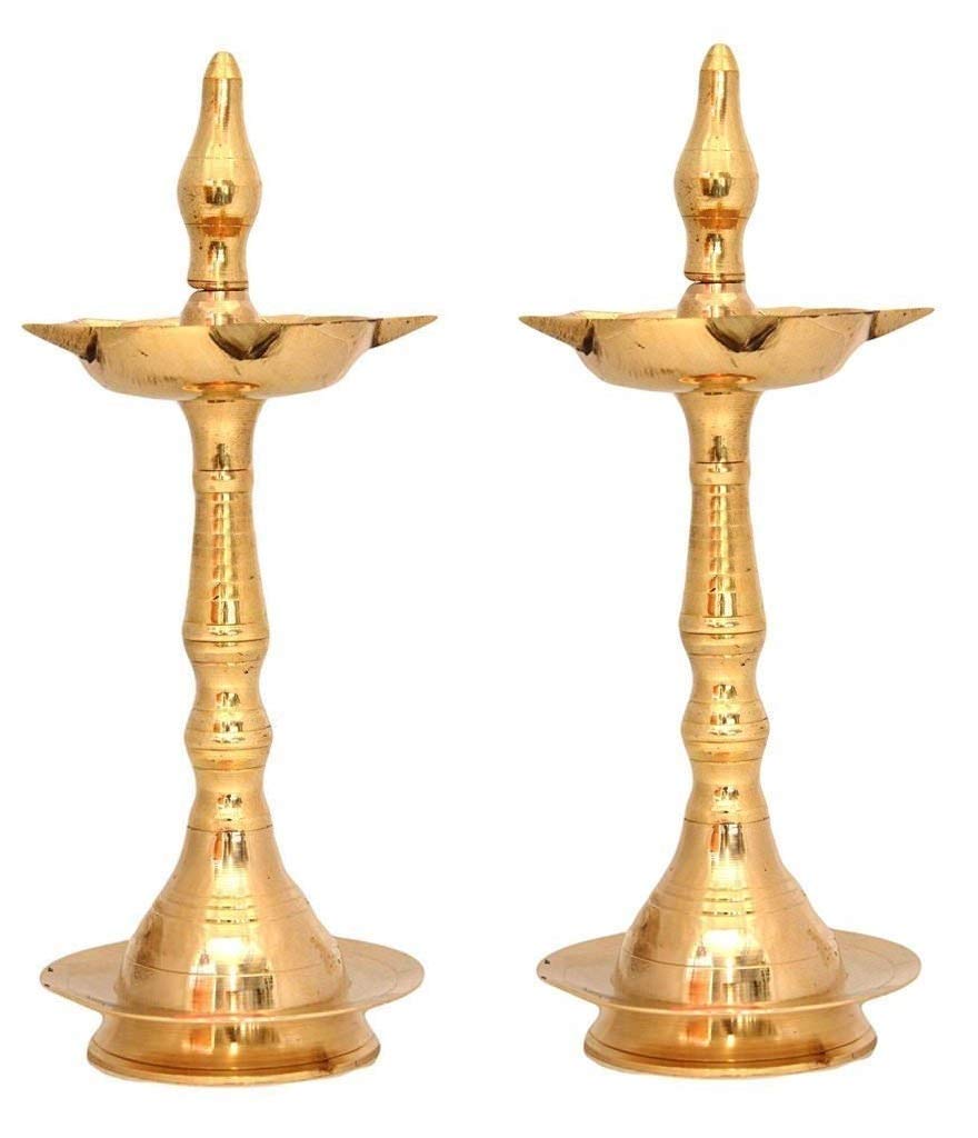 NOBILITY Brass Oil Lamp Diya 10 Inch Kerala Traditional Samai Deepak Lamp Kutthu vilakku Panchmahal Deepam for Pooja Mandir Diwa